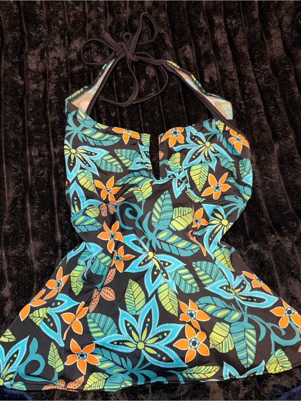 Floral Swimwear in Teal, Orange & Lime on Black